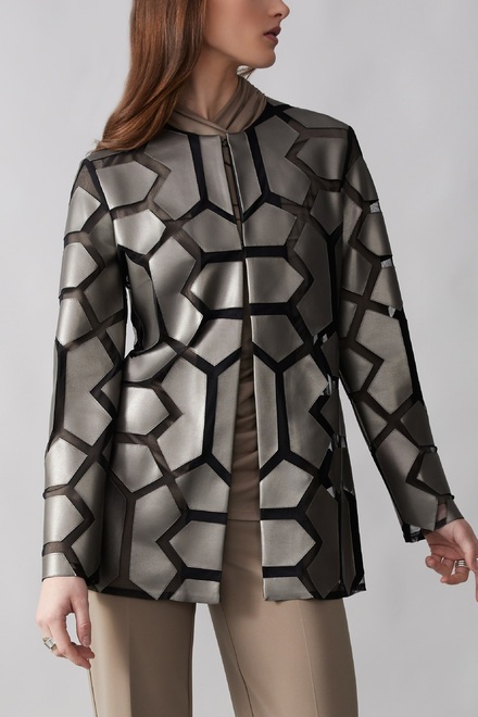 Geometric Pattern Dual Fabric Jacket Style 241905. Gunmetal/black. 2