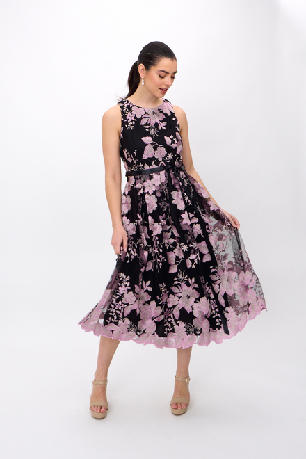 Sleeveless Crew Neck Embroidered Tulle Dress style 51171186. Black/Rose