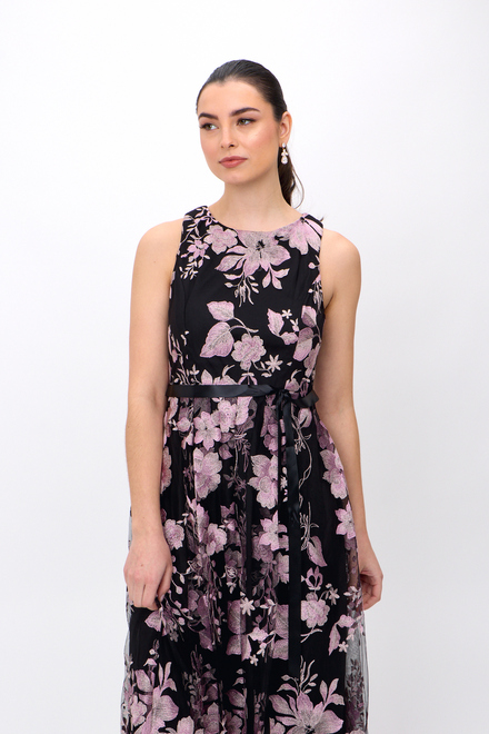 Sleeveless Crew Neck Embroidered Tulle Dress style 51171186. Black/rose. 3