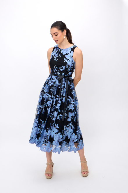 Sleeveless Crew Neck Embroidered Tulle Dress style 51171186. BLACK/HYDRANGEA